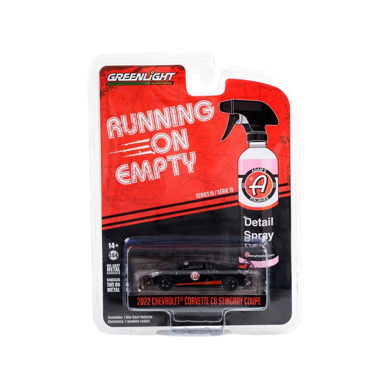 2022 Chevrolet Corvette C8 Stingray Coupe Black with Red Stripes “Adam’s Polishes” “Running on Empty” Series 15 1/64 Diecast Model Car by Greenlight