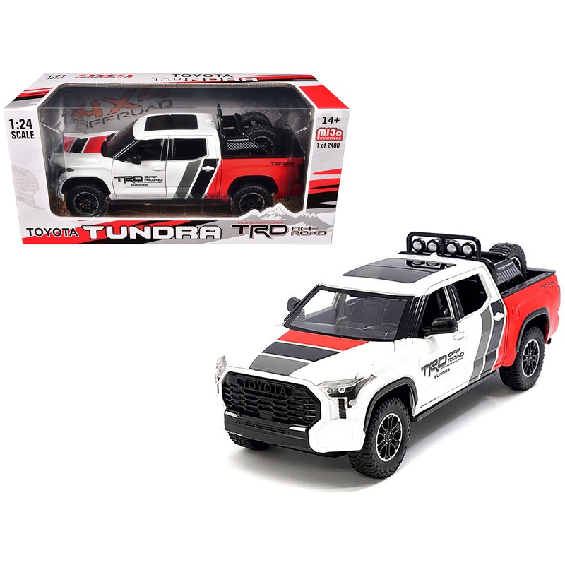 2023 Toyota Tundra TRD 4×4 Pickup Truck White and Red with Black and Gray Stripes with Sunroof and Wheel Rack Limited Edition to 2400 pieces Worldwide 1/24 Diecast Model Car