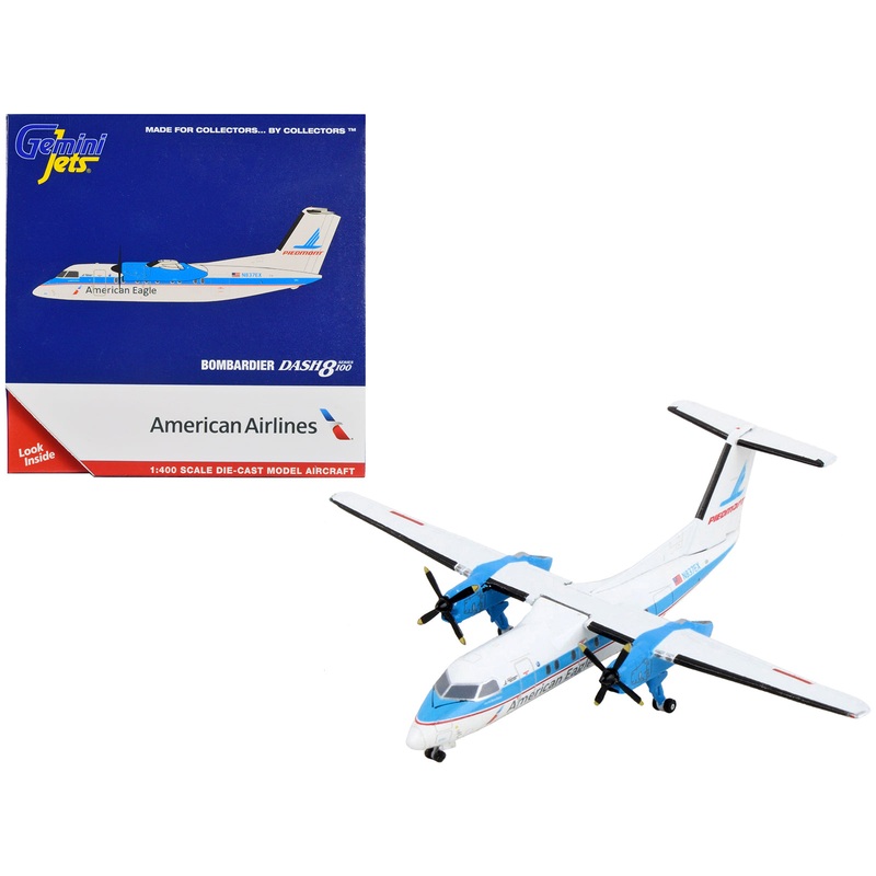 Bombardier Dash 8-100 Commercial Aircraft “American Airlines – American Eagle – Piedmont Airlines” White with Blue Stripes 1/400 Diecast Model Airplane by GeminiJets