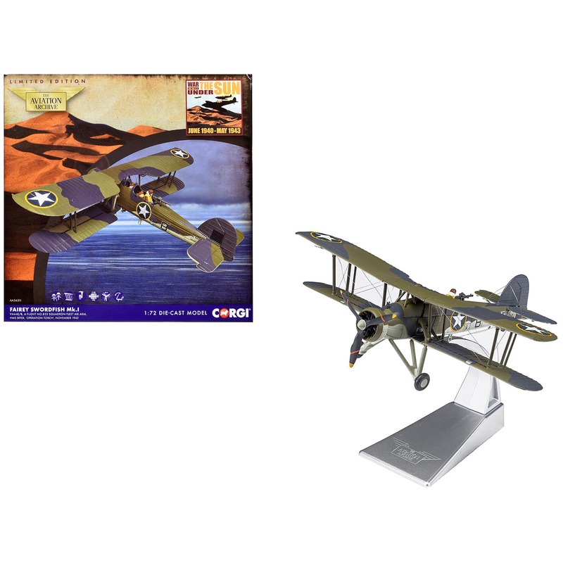 Fairey Swordfish Mk.I Bomber Aircraft “No. 833 Squadron of the Fleet Air Arm HMS Biter Operation Torch” (1942) British Royal Air Force “The Aviation Archive” Series 1/72 Diecast Model by Corgi