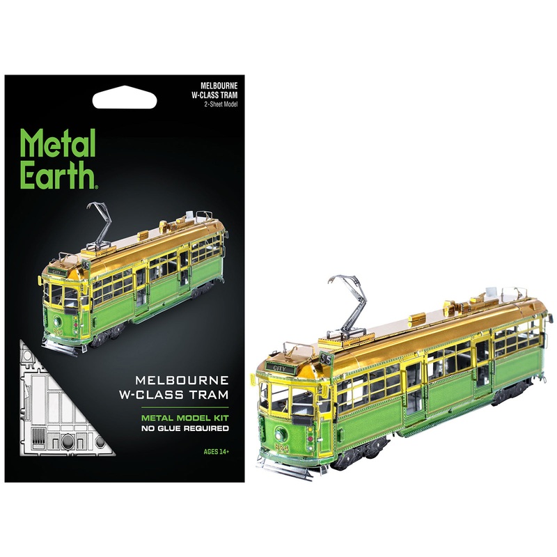 Model Kit Melbourne W-class Tram Green and Gold (Moderate Difficulty) Steel Model by Metal Earth