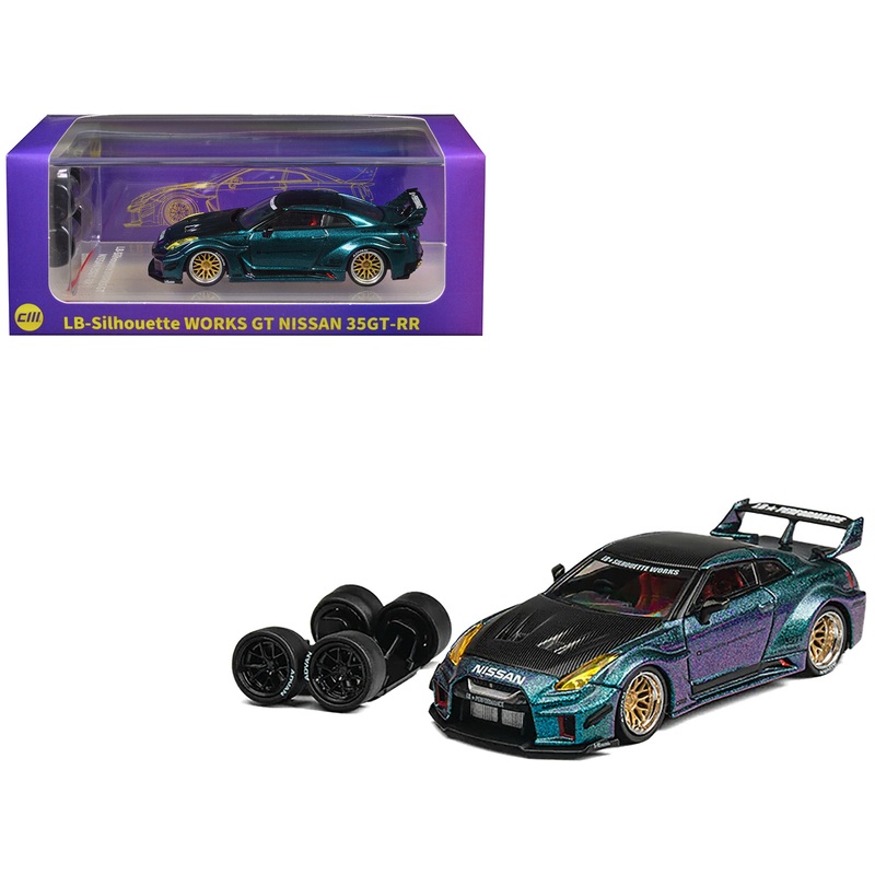 Nissan 35GT-RR “LB-Silhouette Works GT” RHD (Right Hand Drive) Magic Purple Metallic with Extra Wheels 1/64 Diecast Model Car by CM Model