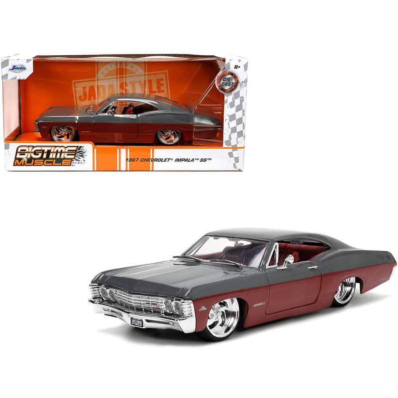 1967 Chevrolet Impala SS Gray and Burgundy with Burgundy Interior “Bigtime Muscle” Series 1/24 Diecast Model Car by Jada