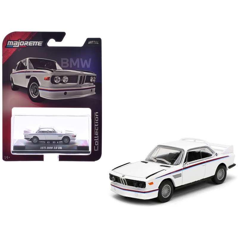 1975 BMW 3.0 CSL White with Red and Blue Stripes “Collection” Series 1/64 Diecast Model Car by Majorette