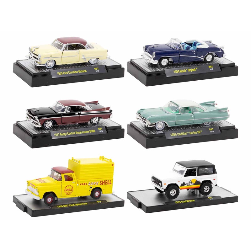 “Auto-Thentics” 6 piece Set Release 91 IN DISPLAY CASES Limited Edition 1/64 Diecast Model Cars by M2 Machines