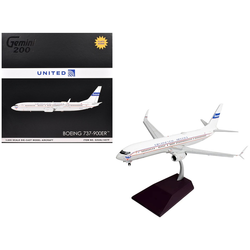 Boeing 737-900ER Commercial Aircraft with Flaps Down “Continental Airlines – United Airlines” (N75435) White with Red and Blue Stripes “Gemini 200” Series 1/200 Diecast Model Airplane by GeminiJets