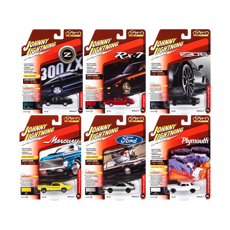 “Classic Gold Collection” 2022 Set B of 6 Cars Release 2 1/64 Diecast Model Cars by Johnny Lightning
