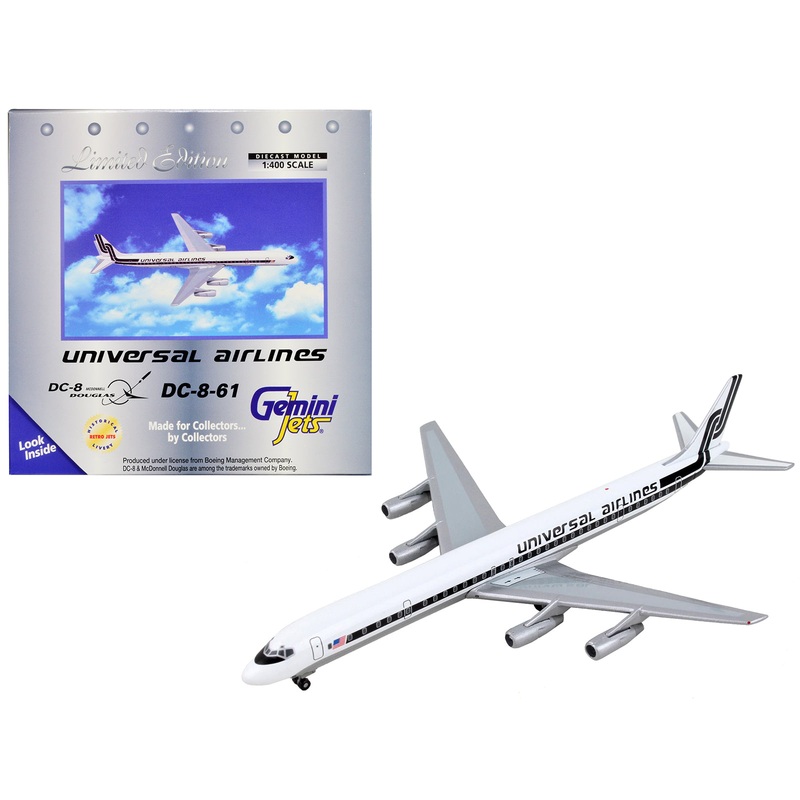 Douglas DC-8-61 Commercial Aircraft “Universal Airlines” White with Black Stripes 1/400 Diecast Model Airplane by GeminiJets