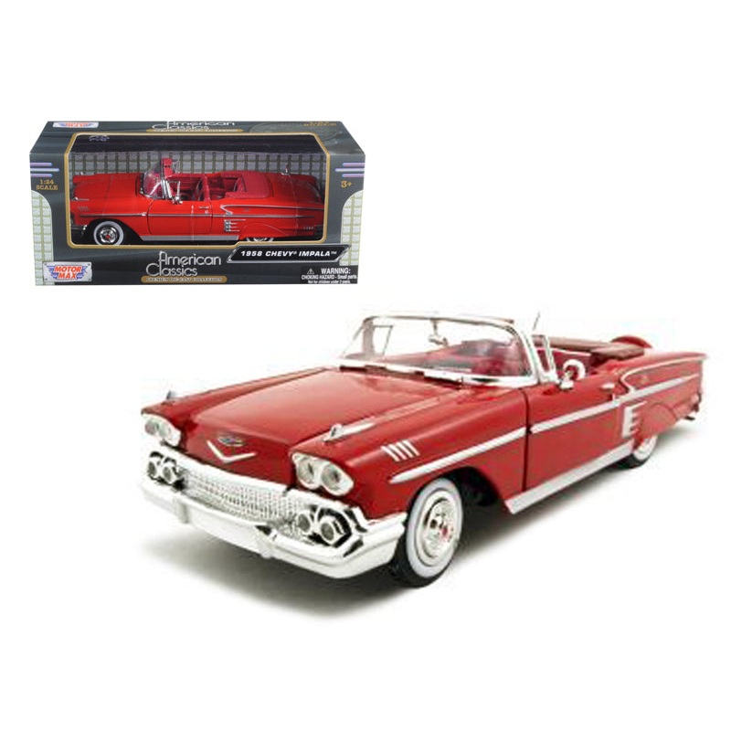 1958 Chevrolet Impala Convertible Red 1/24 Diecast Model Car by Motormax