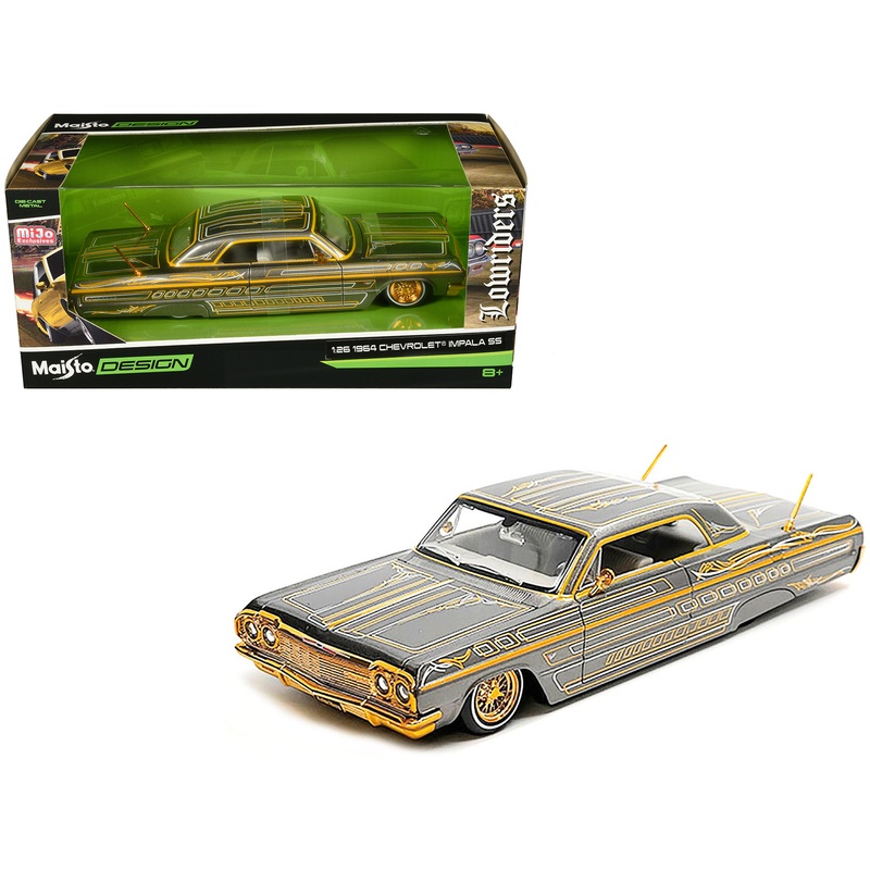 1964 Chevrolet Impala SS Lowrider Gray Metallic with Gold Graphics “Lowriders” “Maisto Design” Series 1/26 Diecast Model Car by Maisto