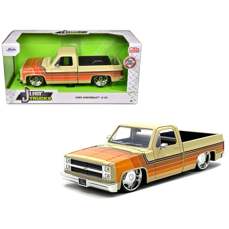 1985 Chevrolet C-10 Pickup Truck Beige with Stripes and Lowenhart Wheels “Just Trucks” Series 1/24 Diecast Model Car by Jada