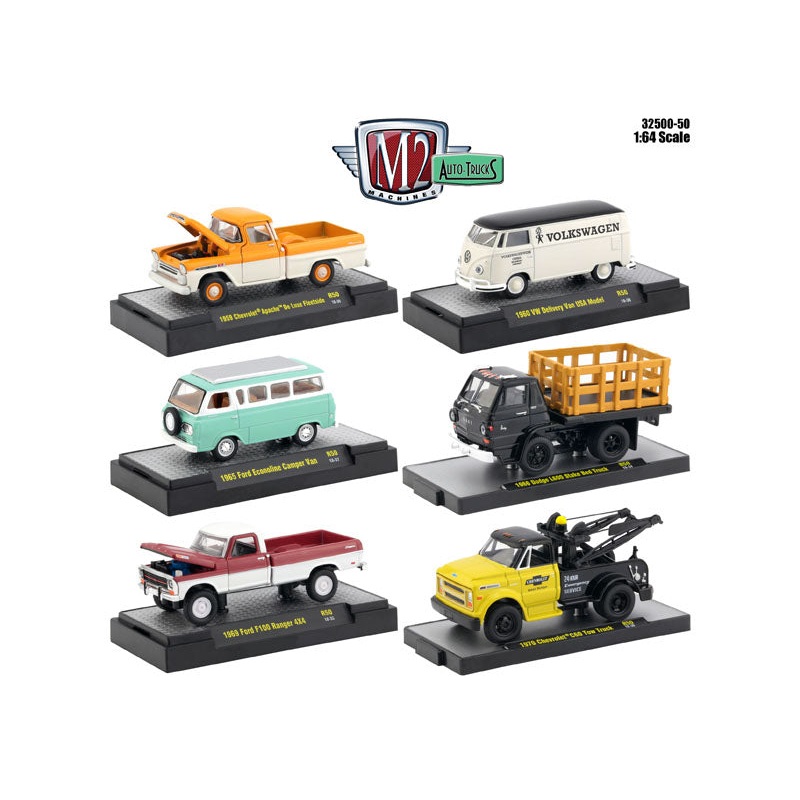 Auto Thentics 6 Piece Set Release 50 IN DISPLAY CASES 1/64 Diecast Model Cars by M2 Machines