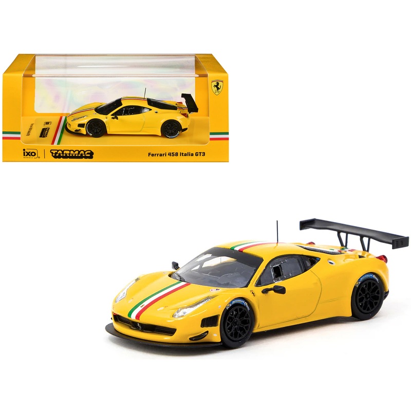 Ferrari 458 Italia GT3 Yellow with Italian Flag Stripes “Road64” Series 1/64 Diecast Model Car by Tarmac Works