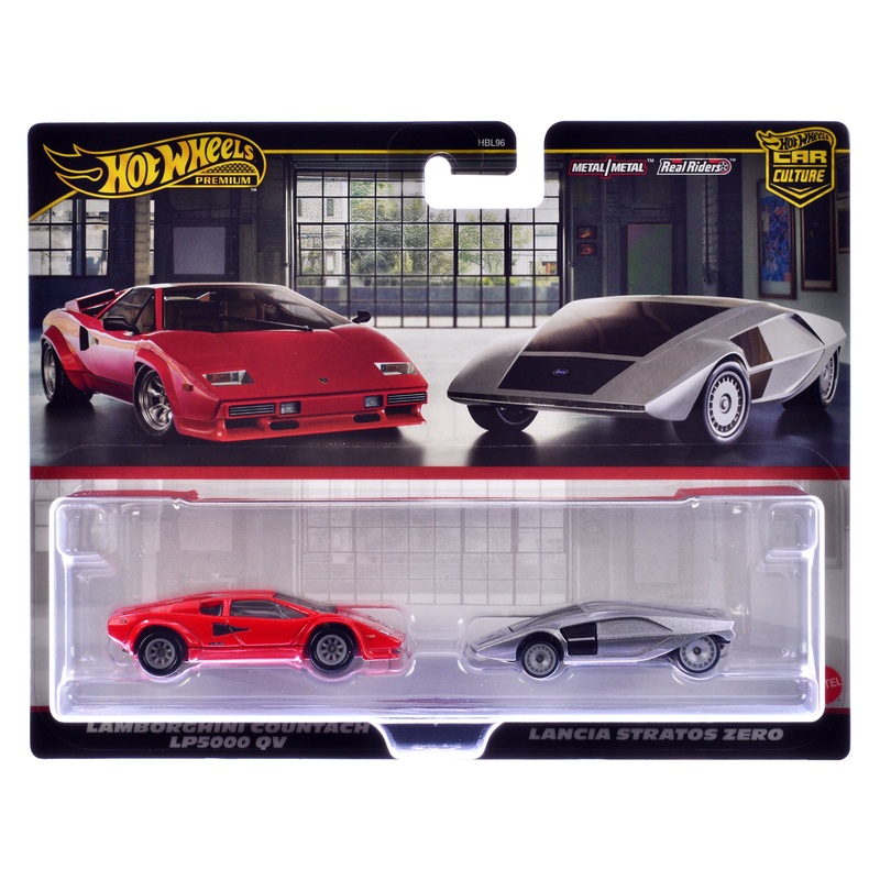 Lamborghini Countach LP5000 QV Red and Lancia Stratos Zero Gray Metallic “Car Culture” Set of 2 Cars Diecast Model Cars by Hot Wheels