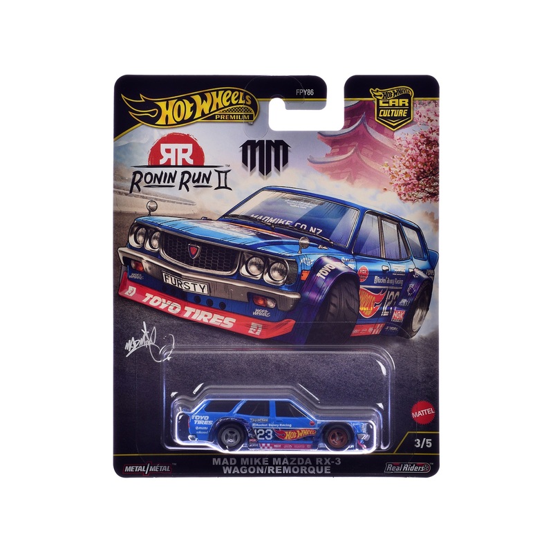 Mazda RX-3 Wagon #23 “Mad Mike” Blue with Graphics “Ronin Run II” Series Diecast Model Car by Hot Wheels