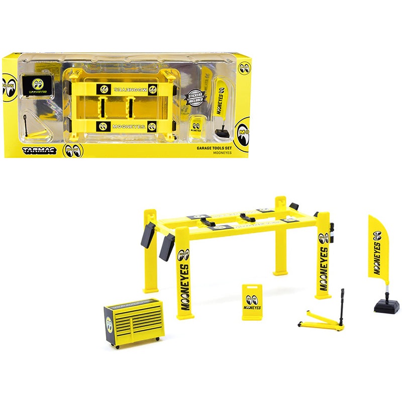 “Mooneyes” Garage Tools Set of 5 pieces with Stickers for 1/64 Model Cars by Tarmac Works