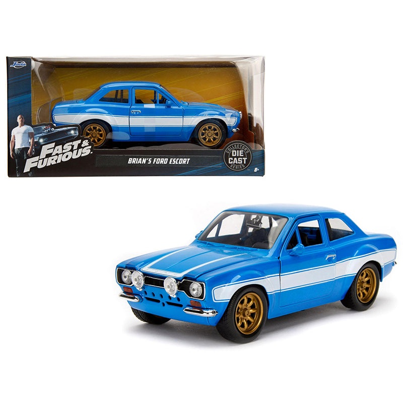 1970 Brian’s Ford Escort Blue with White Stripes “Fast & Furious” Movie 1/24 Diecast Model Car by Jada