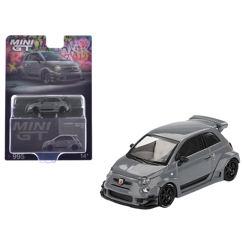 ABARTH 595 #49 “LB-Works x Abas Works” Gray Limited Edition 1/64 Diecast Model Car by Mini GT