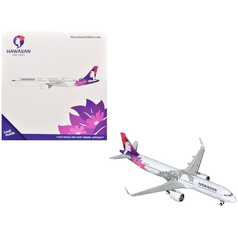 Airbus A321neo Commercial Aircraft “Hawaiian Airlines” (N208HA) White with Purple Tail 1/400 Diecast Model Airplane by GeminiJets