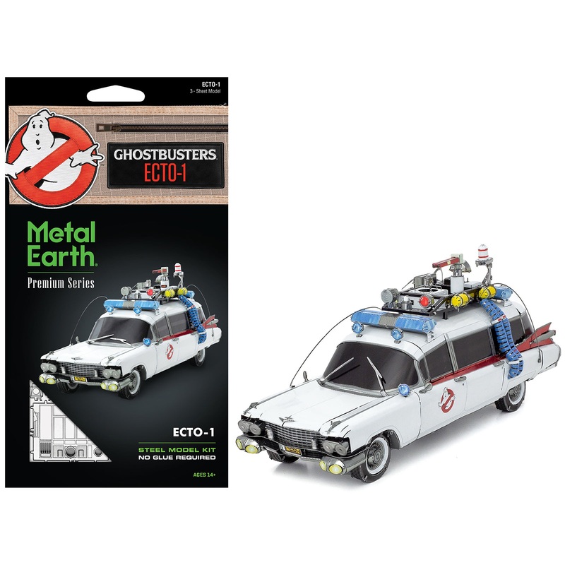 Model Kit Ecto-1 Car White “Ghostbusters” (1984) Movie (Challenging Difficulty) Steel Model by Metal Earth