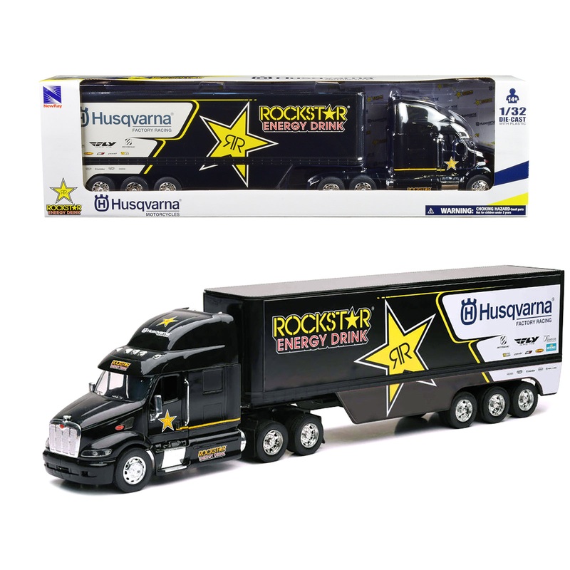 Peterbilt 387 Semi-Truck Black “Rockstar Energy Drink – Husqvarna Factory Racing” 1/32 Diecast Model by New Ray