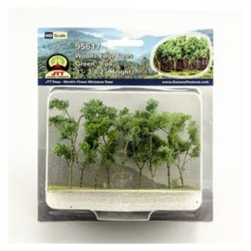 JTT 95617 HO Woods Edge Trees, Green, 3″ to 3.5″, 9/pk