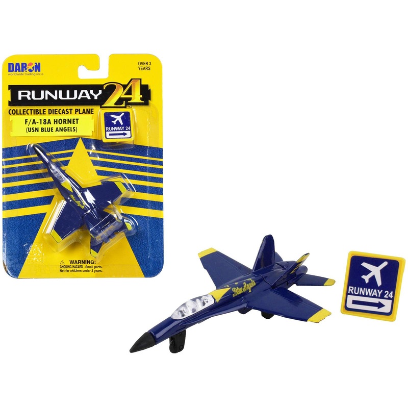 McDonnell Douglas F/A-18A Hornet Fighter Aircraft Blue “United States Navy Blue Angels #2” with Runway 24 Sign Diecast Model Airplane by Runway24