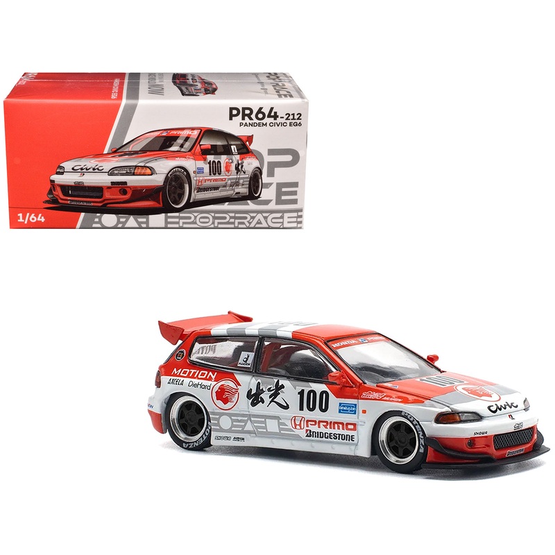 Pandem Civic EG6 V1.5 RHD (Right Hand Drive) #100 “Idemitsu Motion Infinite” White and Red with Graphics 1/64 Diecast Model Car by Pop Race