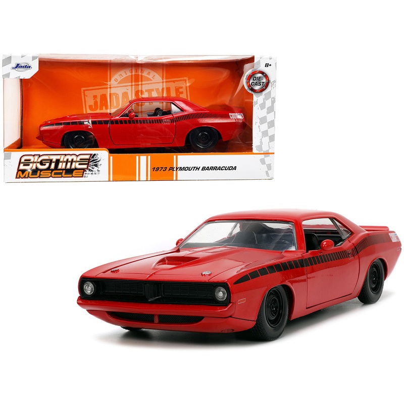 1973 Plymouth Barracuda Red with Black Stripes “Bigtime Muscle” Series 1/24 Diecast Model Car by Jada