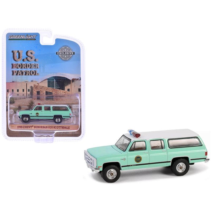 1990 Chevrolet Suburban K20 Scottsdale “United States Border Patrol” Light Green with White Top “Hobby Exclusive” Series 1/64 Diecast Model Car by Greenlight