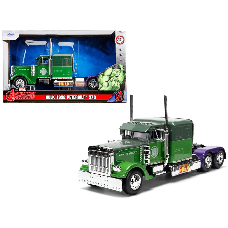 1992 Peterbilt 379 Truck Tractor Green Two-Tone and Purple “The Incredible Hulk” “Marvel Avengers” Series Diecast Model by Jada