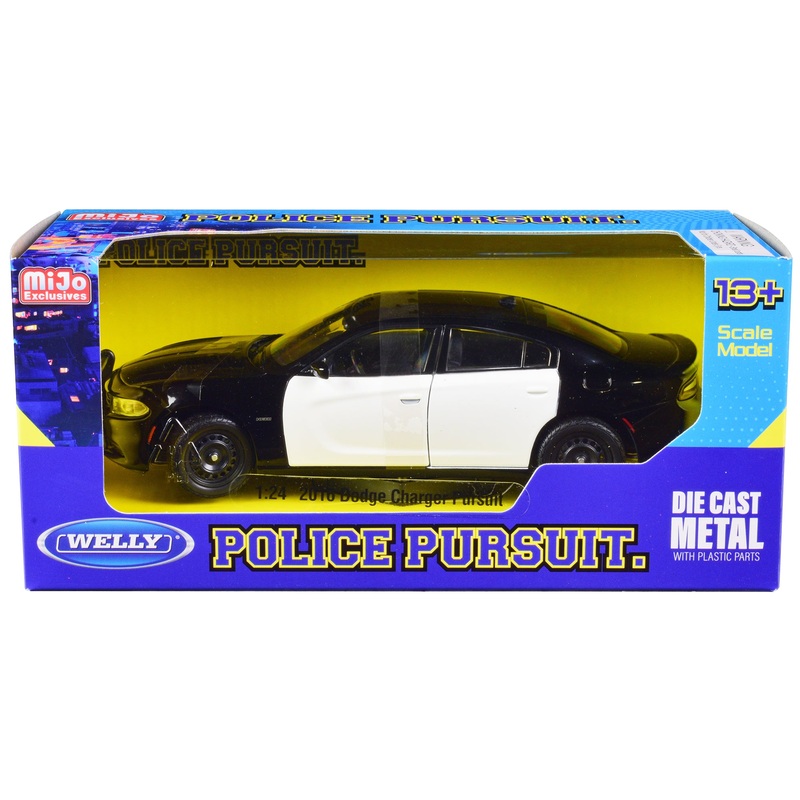 2016 Dodge Charger Pursuit Police Interceptor Black and White Unmarked “Police Pursuit” Series 1/24 Diecast Model Car by Welly