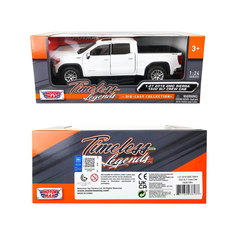 2019 GMC Sierra 1500 SLT Crew Cab 4×4 Pickup Truck with Sunroof White “Timeless Legends” Series 1/24-1/27 Diecast Model Car by Motormax