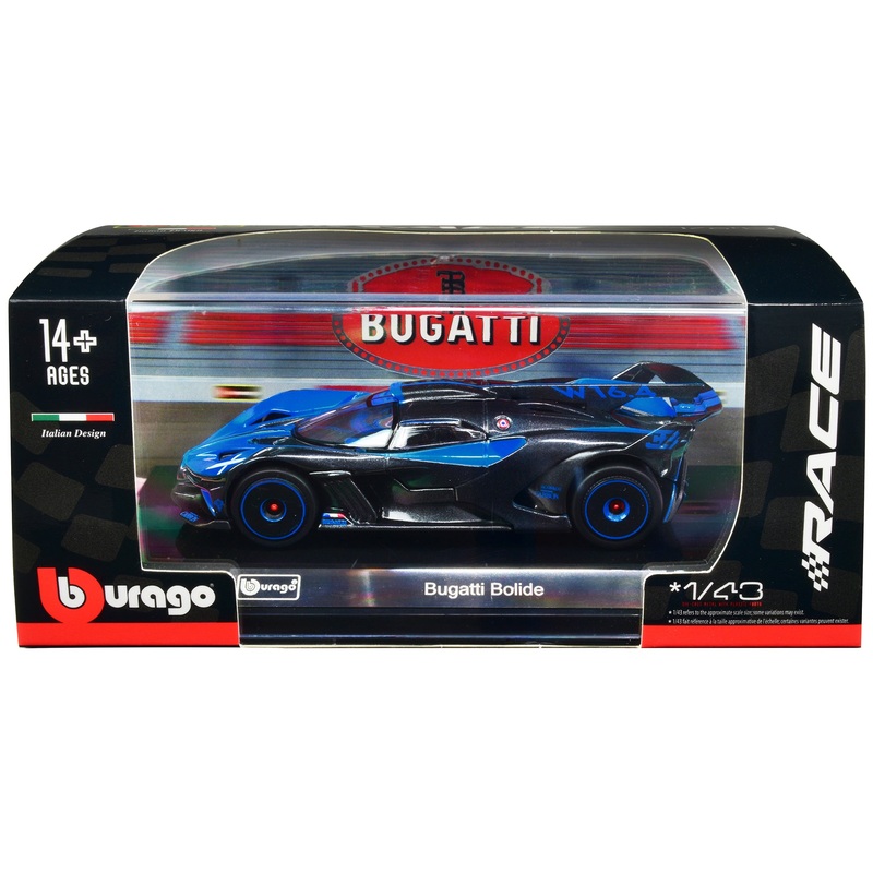 Bugatti Bolide Blue and Carbon Gray “Race” Series 1/43 Diecast Model Car by Bburago