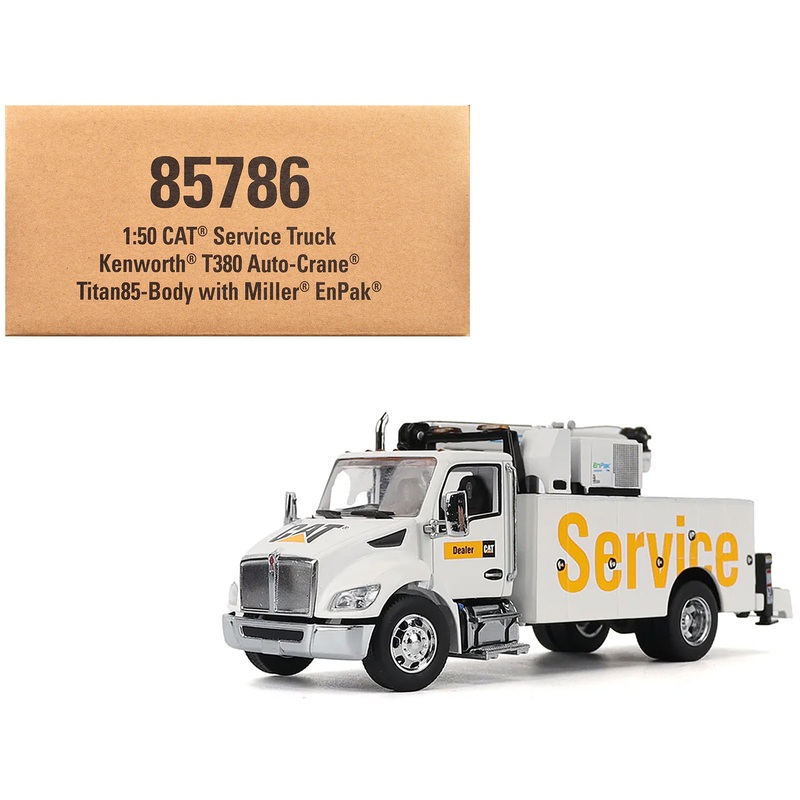 Kenworth T380 Auto-Crane Titan 85 Truck with Miller EnPak White “Transport Series” 1/50 Diecast Model by Diecast Masters
