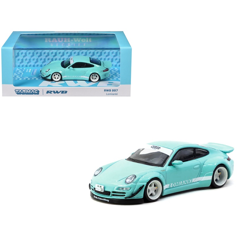 RWB 997 “Lomianki” Light Blue with White Stripes “Hobby64” Series 1/64 Diecast Model Car by Tarmac Works