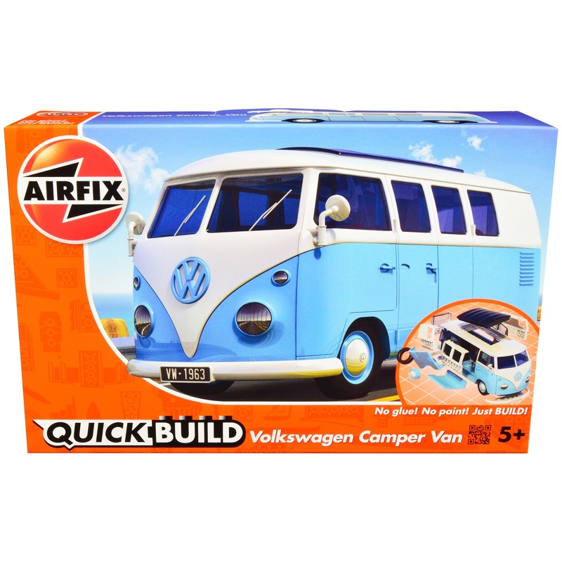 Skill 1 Model Kit Volkswagen Camper Van Blue Snap Together Model by Airfix Quickbuild