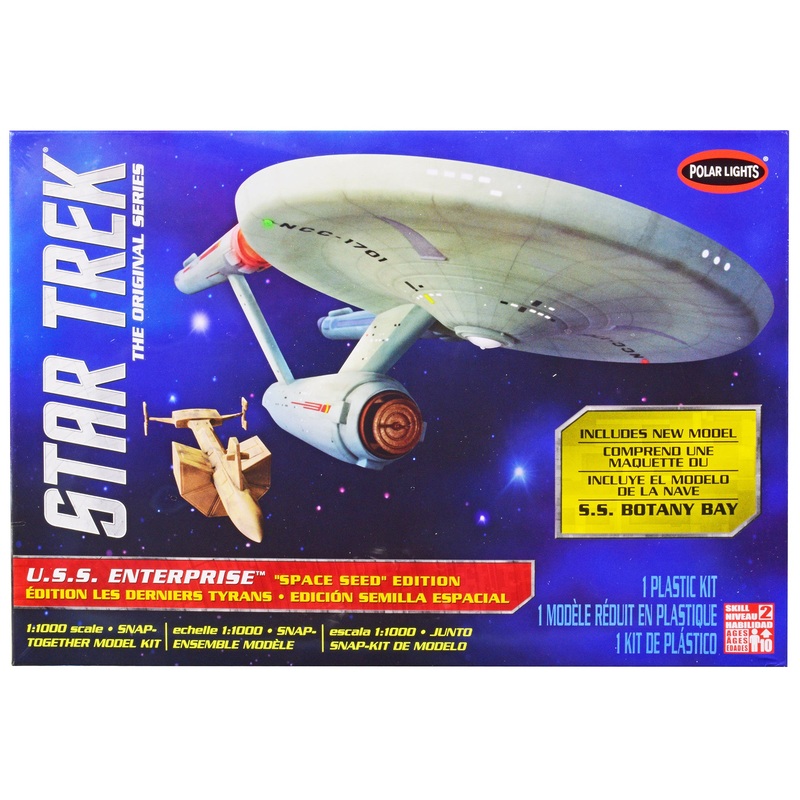Skill 2 Model Kit Star Trek U.S.S. Enterprise and S.S. Botany Bay “The Original Series” “Space Seed” Edition Snap-Together 1/1000 Scale Model by Polar Lights