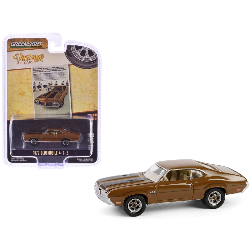 1972 Oldsmobile 442 Brown with Black Stripes “The Complete Escape Machine” “Vintage Ad Cars” Series 11 1/64 Diecast Model Car by Greenlight