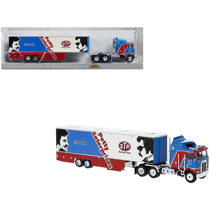 1980 Kenworth K-100 COE Aerodyne Transporter Blue and Red “STP Racing Team – Petty Enterprises” 1/87 (HO) Scale Model Car by Brekina