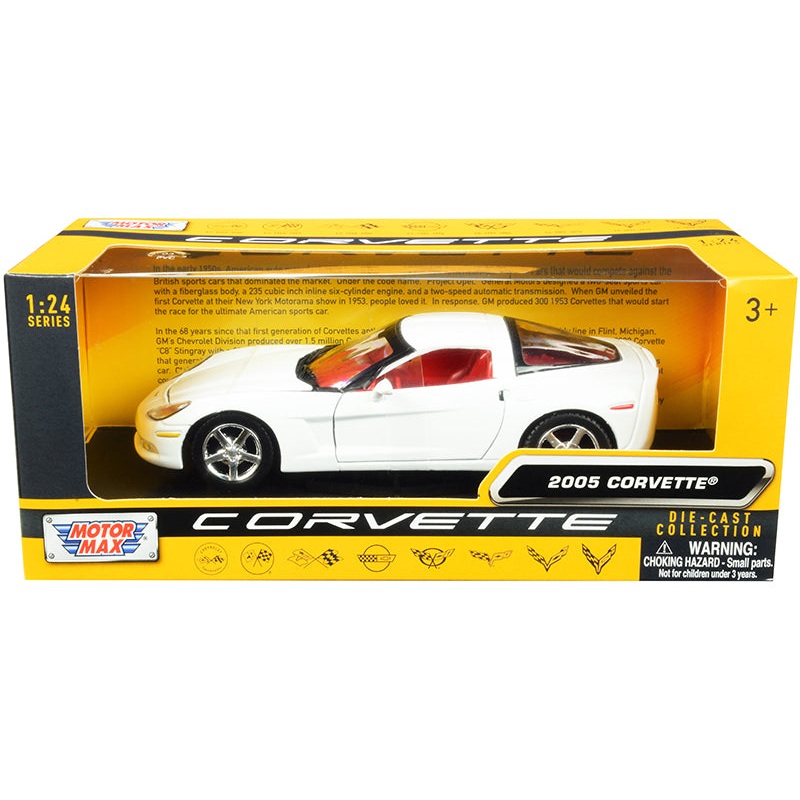 2005 Chevrolet Corvette C6 White with Red Interior “History of Corvette” Series 1/24 Diecast Model Car by Motormax