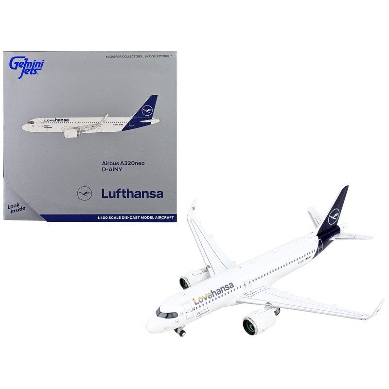 Airbus A320neo Commercial Aircraft “Lufthansa – Lovehansa” White with Dark Blue Tail 1/400 Diecast Model Airplane by GeminiJets