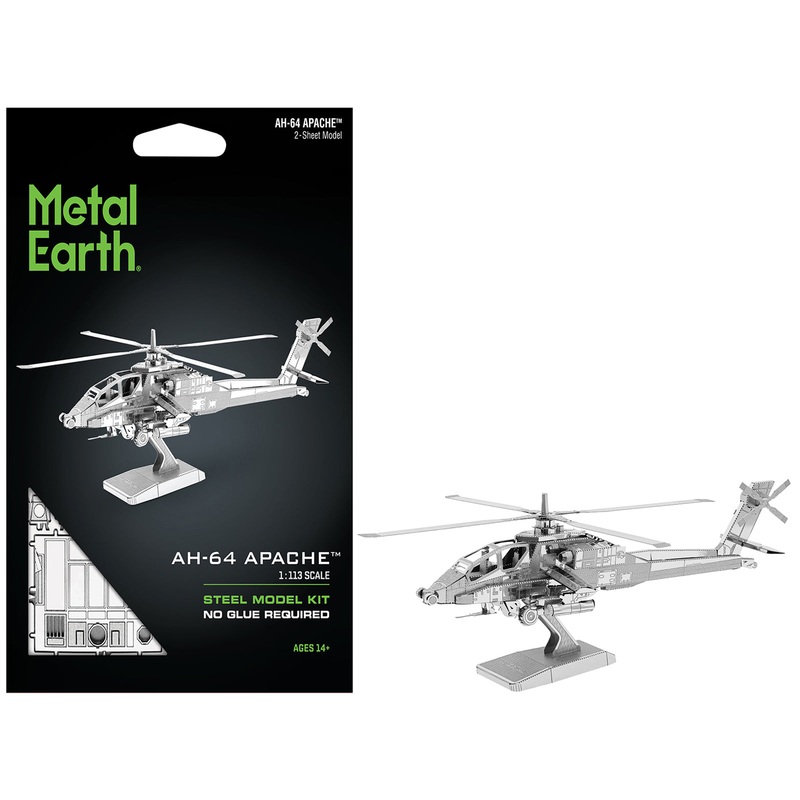 Model Kit Boeing AH-64 Apache Attack Helicopter (Moderate Difficulty) Steel Model by Metal Earth