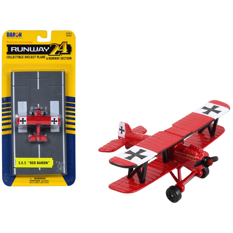 Royal Aircraft Factory S.E.5 Fighter Aircraft Red “Red Baron Livery” with Runway Section Diecast Model Airplane by Runway24
