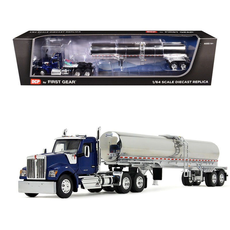 Kenworth W990 Day Cab with Walker Food Grade Tank Trailer Viper Blue 1/64 Diecast Model by DCP/First Gear