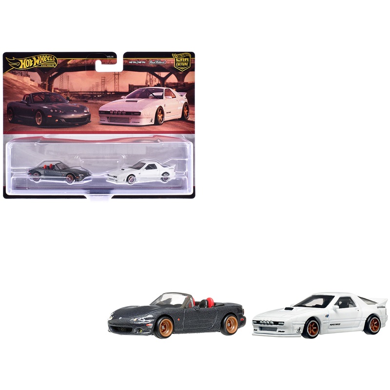 Mazda Mazdaspeed Miata Gray Metallic and Mazda RX7 FC Pandem White “Car Culture” Set of 2 Cars Diecast Model Cars by Hot Wheels