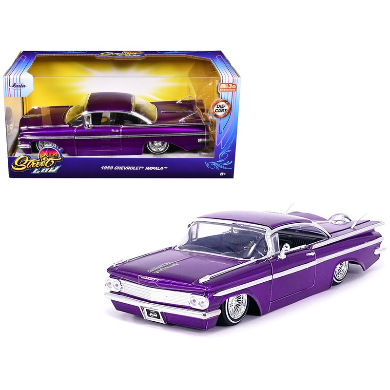 1959 Chevrolet Impala Lowrider Candy Purple with Wire Wheels “Street Low” Series 1/24 Diecast Model Car by Jada