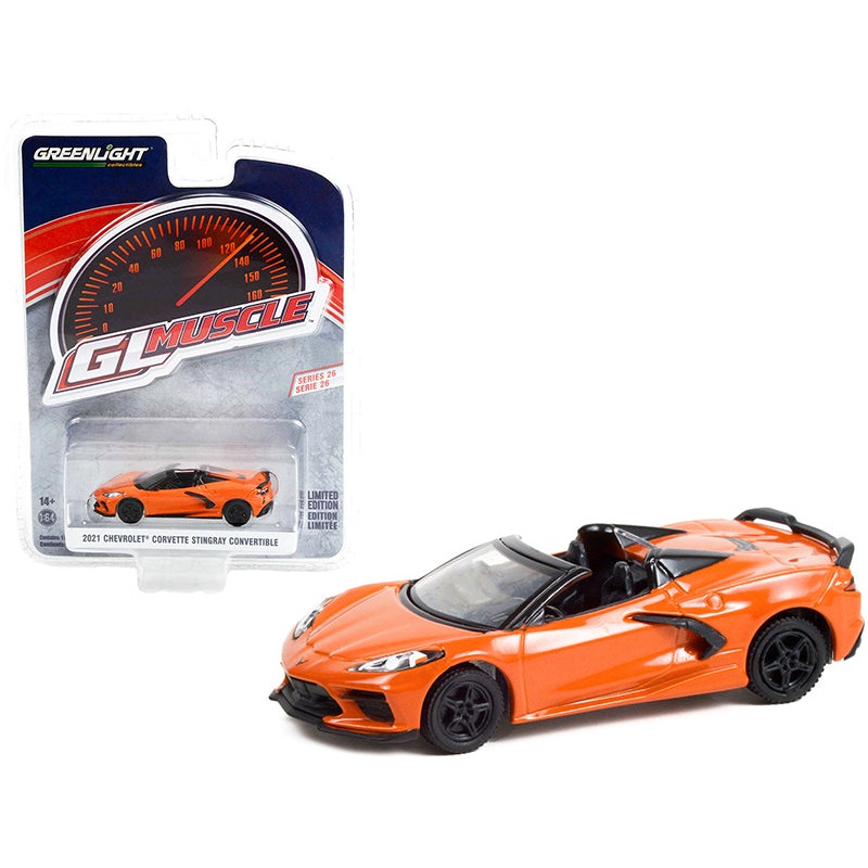 2021 Chevrolet Corvette Stingray Convertible Sebring Orange Metallic “Greenlight Muscle” Series 26 1/64 Diecast Model Car by Greenlight