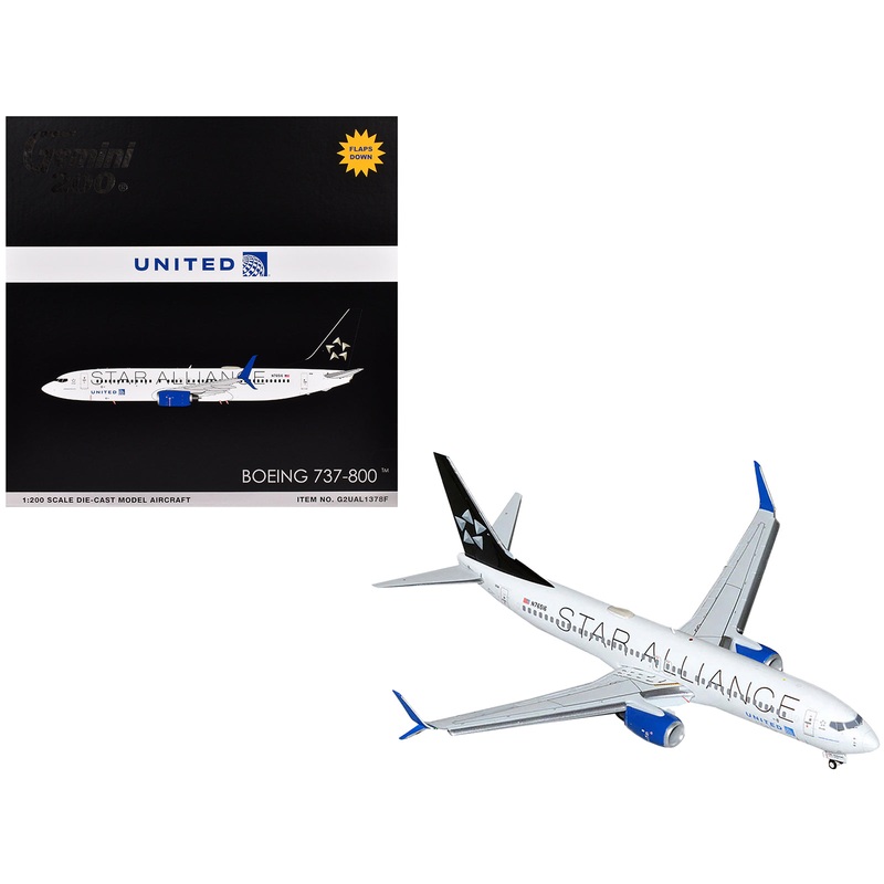 Boeing 737-800 Commercial Aircraft with Flaps Down “United Airlines Star Alliance” (N76516) White with Black Tail “Gemini 200” Series 1/200 Diecast Model Airplane by GeminiJets