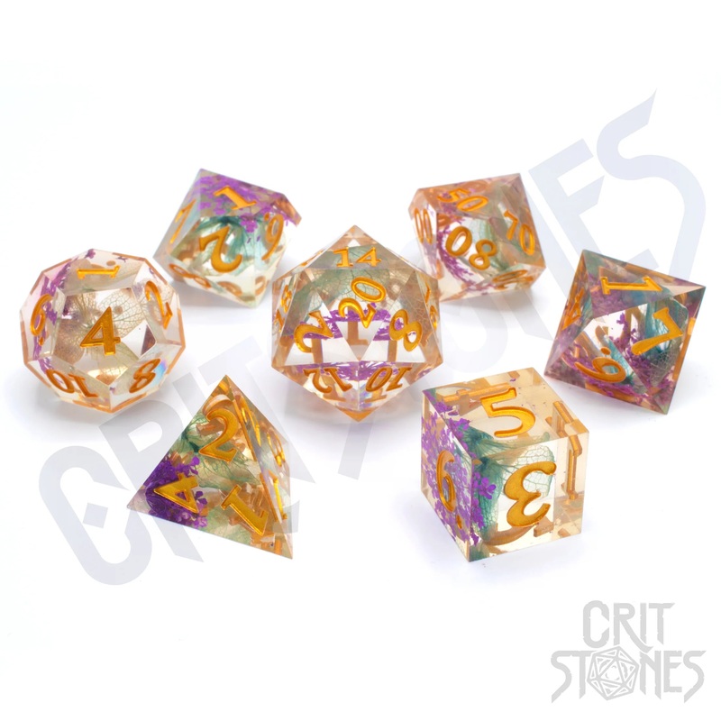 CritStones –  Resin RPG Dice Set – Meadow Bloom (Sharp Edge)